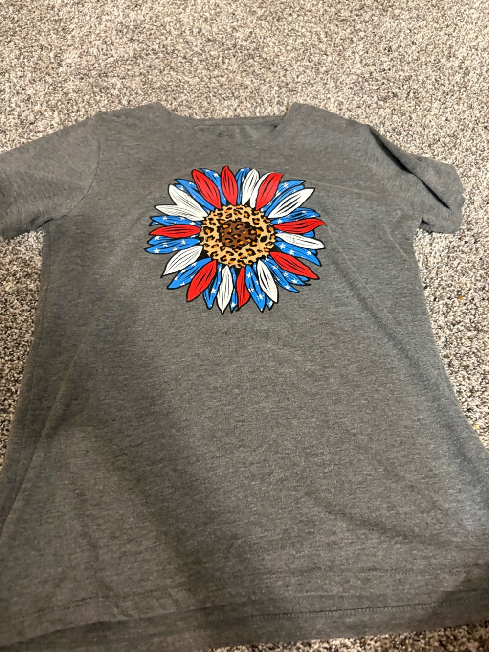 Girls' Gray Tee with Red, White & Blue Floral Graphic